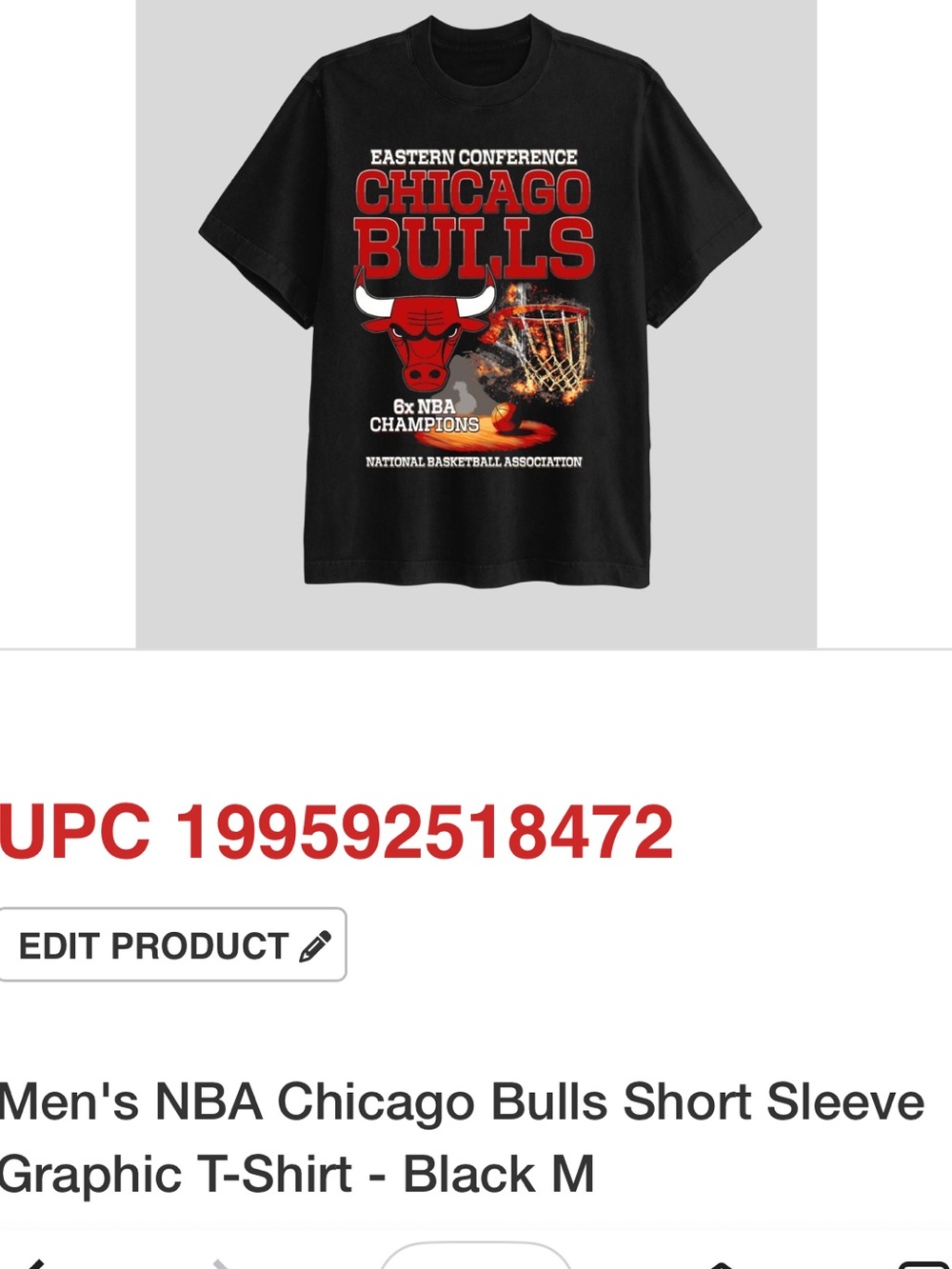 NBA Chicago Bulls Black Graphic Tee with Red Logo